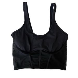 Alo Yoga Womens Sz L Airbrush Mesh Corset Tank Black Activewear Mesh Panel